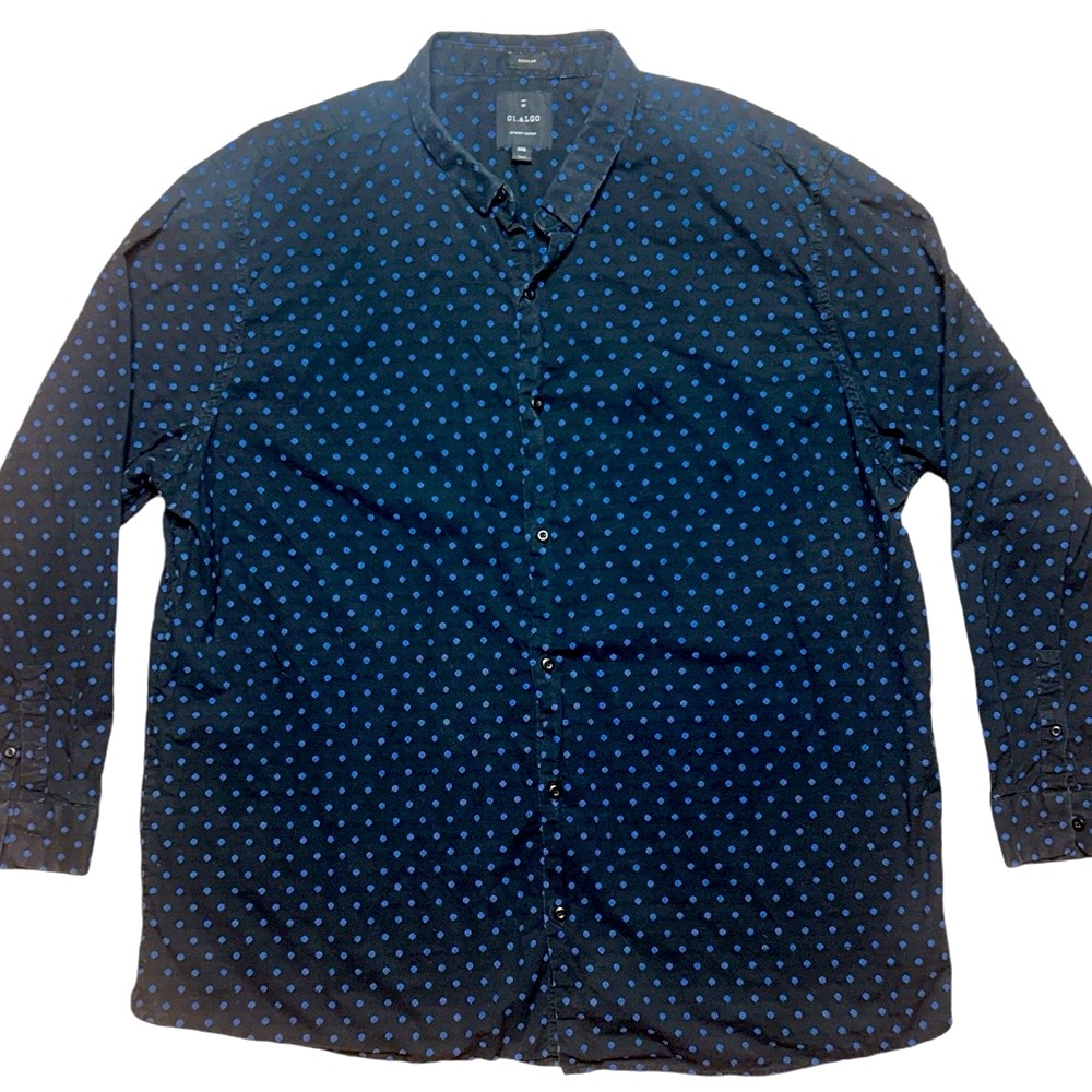 Men’s Long Sleeve Black Blue Button Down Shirt 3XL
